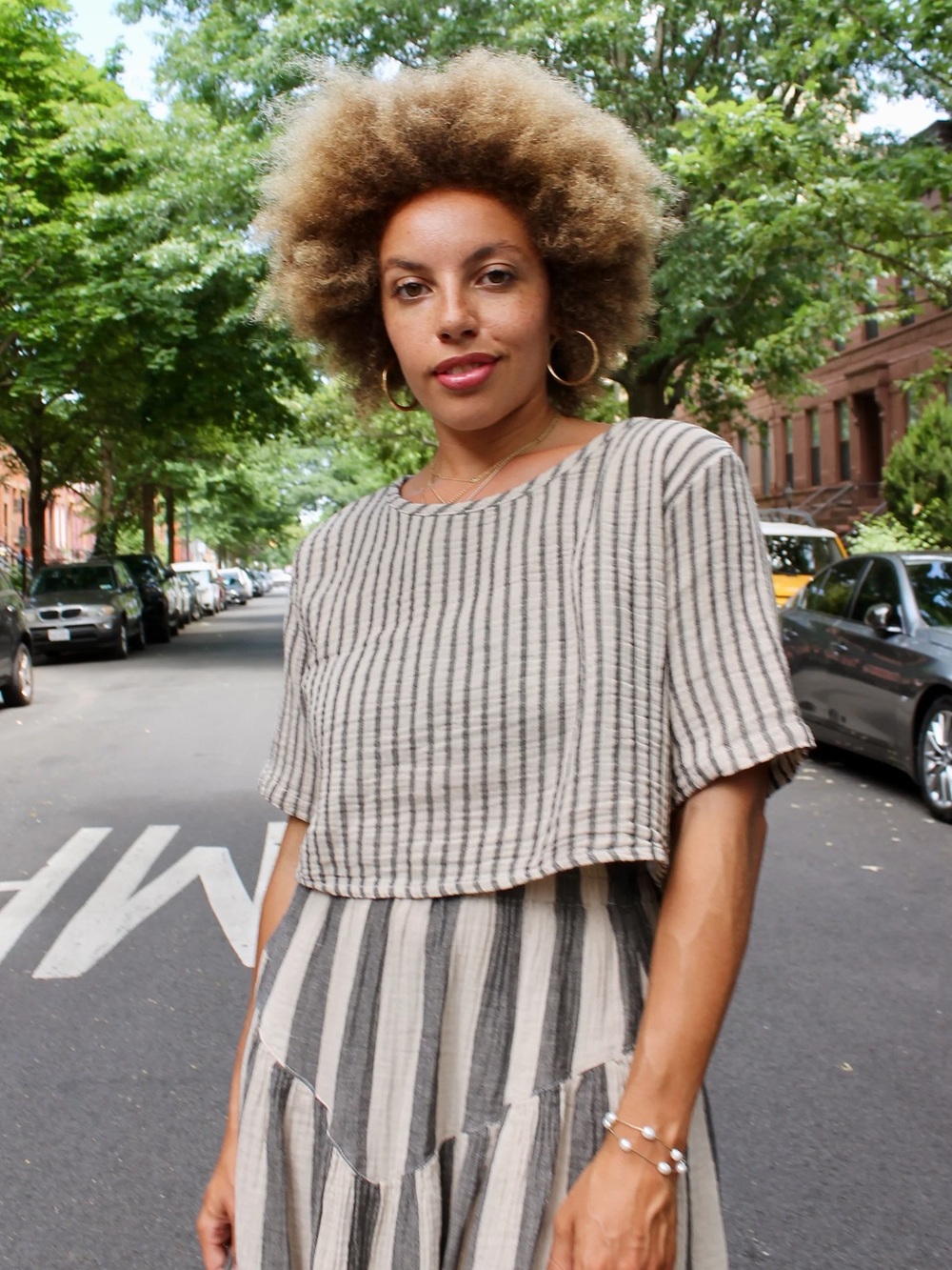 Curator SF Noa Crop Tee – Oat + Black Stripe – Medium